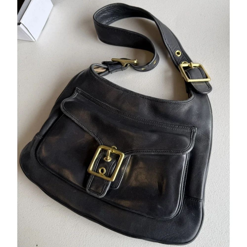 Vintage Coach Y2K Black Leather Legacy Saddle‎ Bag 9340